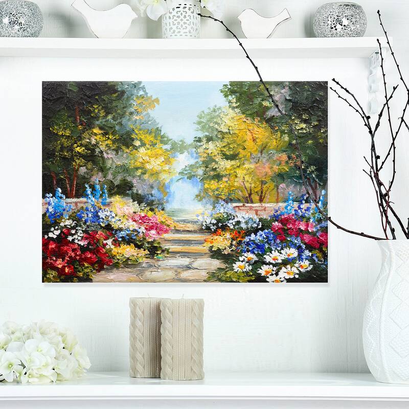 Designart "Summer Forest with Flowers" Landscape Art Print Canvas - 20 in. wide x 12 in. high