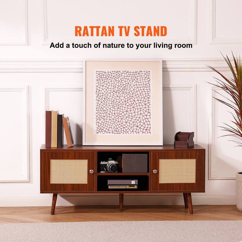 Mid Century Modern Rattan TV Console for Living Room and Media Room