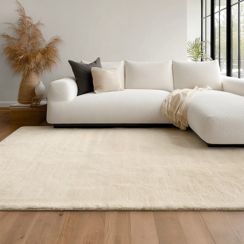 ECARPETGALLERY Argo Plush & Shags Machine Washable Area Rug - Cream - 6'7 x 9'0