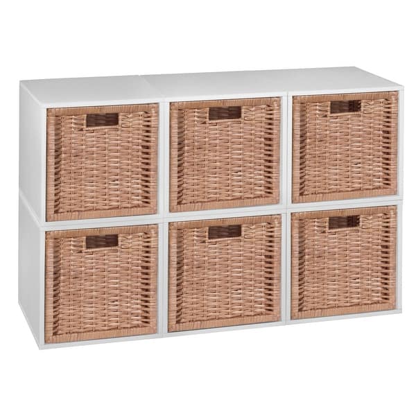 Noble Connect Storage Set 6 Cubes and 6 Wicker Baskets White Wood Grain/Natural Bed Bath