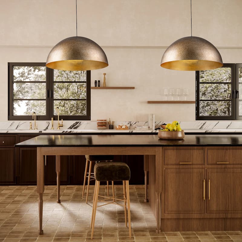 3-Light 31" Modern Industrial Dome Brass&Gold Foil Pendant Light Large Kitchen Island Lighting - 31.49 in. W × 16.53 in. H