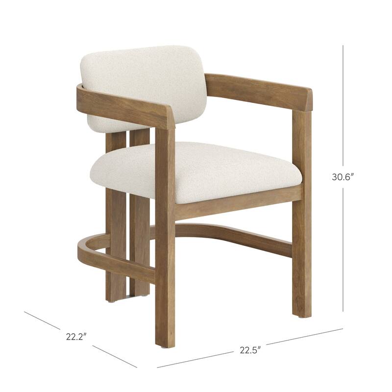 Veya Modern Boucle Dining Chair with Curved Back, Full Armrests, and Solid Wood Legs