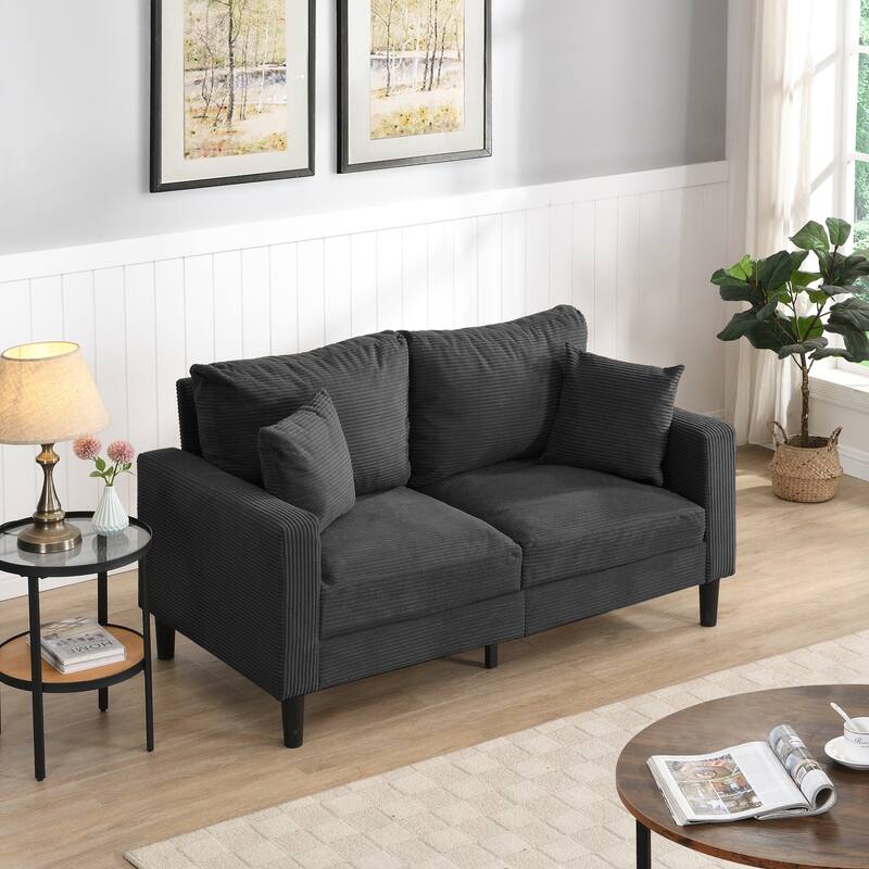 57" High Resilience 2-Seat Corduroy Loveseat Sofa, Dark Gray, for Small Spaces