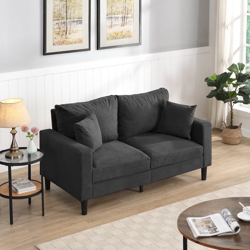 57 inch High Resilience Loveseat Wooden Frame 2 Seat Comfy Small Space Modern Upholstered Dark Gray