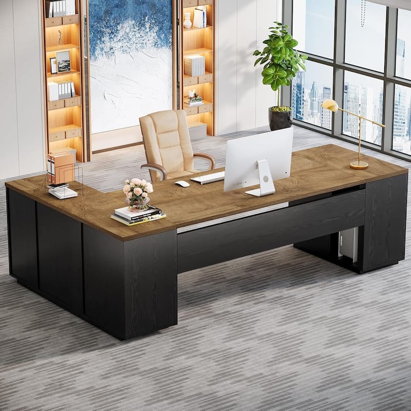 85.8" L-Shaped Executive Desk, Extra Large Office Desk with Drawers