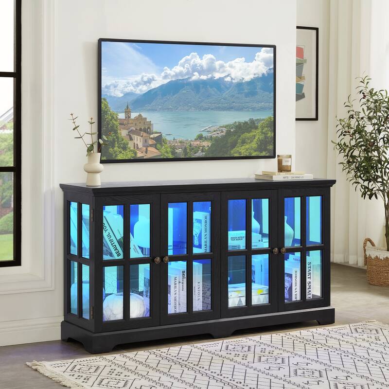 LED Curio Display Cabinet Antique Display Cabinet with Glass Doors