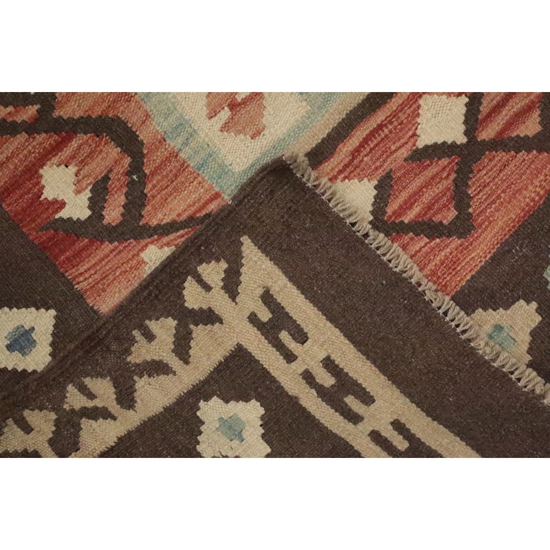 Hand Woven Oriental 100% Wool Carpet Southwestern Tribal Brown Kilim Area Rug - 9' 10'' X 6' 7''