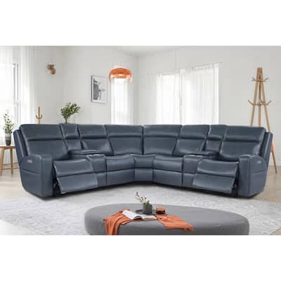 110" W Width Genuine Leather Power Recliner Sectional with Storage, USB&USB-C Port for Living Room