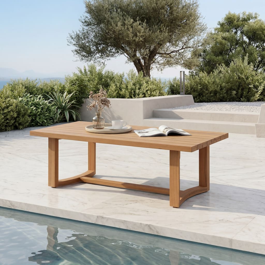 Christopher Knight Home - Mid-Century 47.24" Rectangle Outdoor Acacia Wood Coffee Table with Slatted Tabletop & Rounded Edges