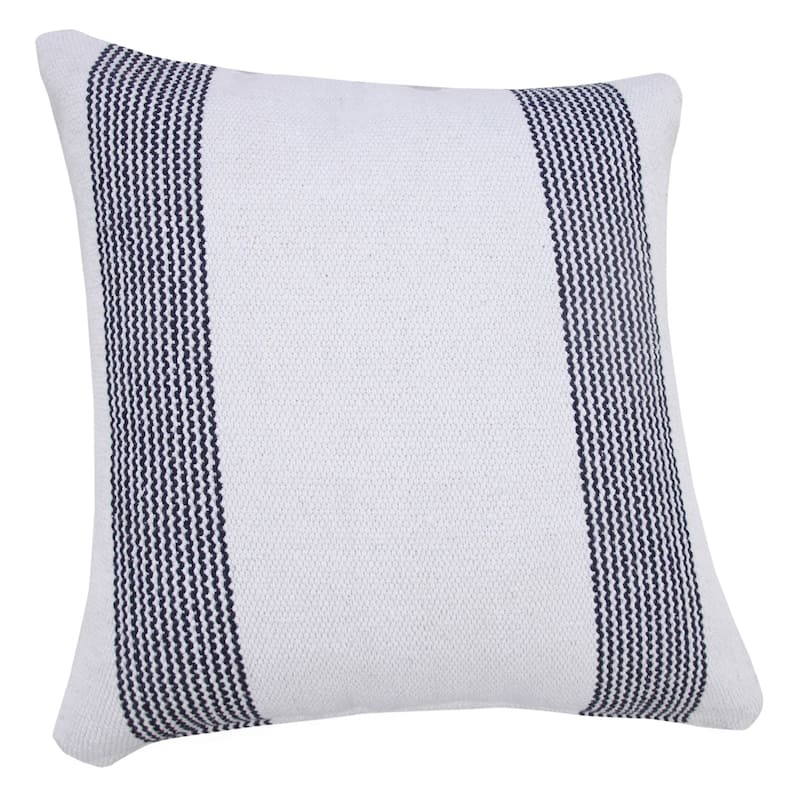 20" White and Blue Pinstripe Bordered Square Throw Pillow