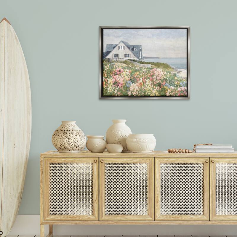 Stupell Coastal Cottage Meadow Framed Floater Canvas Wall Art Design By Amber Sterling