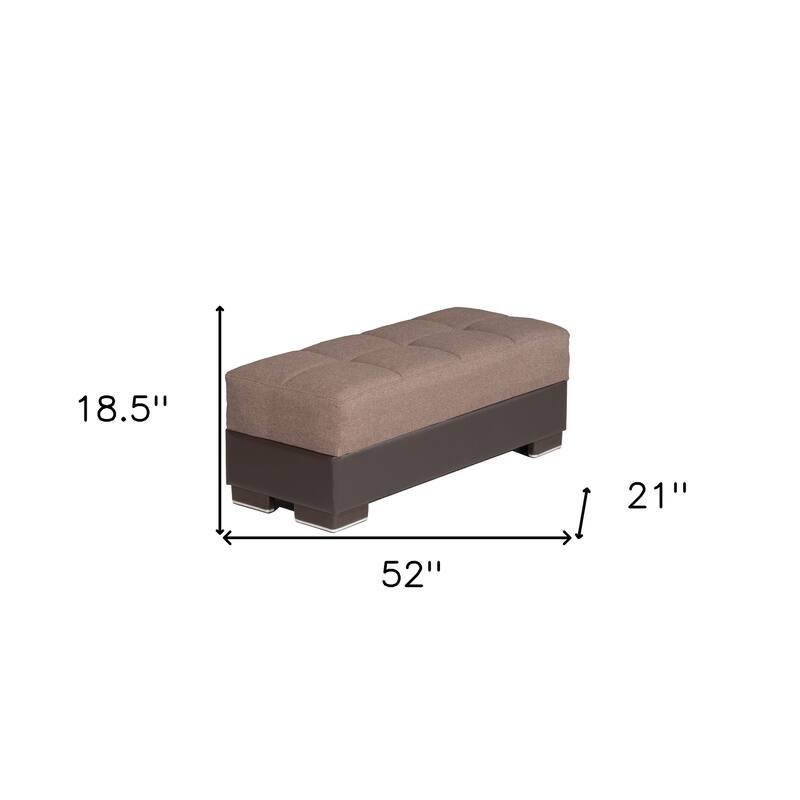 HomeRoots 52" Brown Chenille And Faux Leather Tufted Storage Ottoman