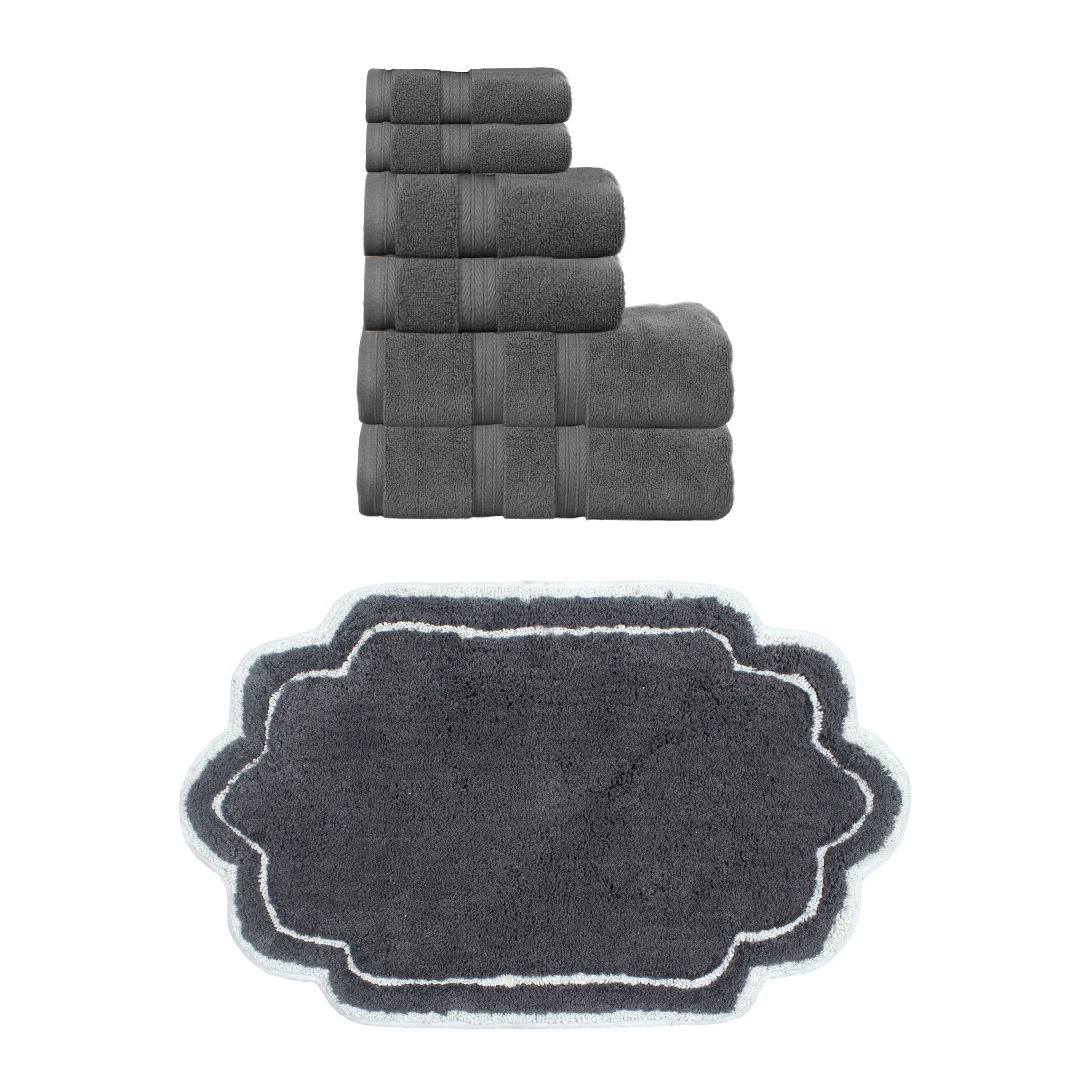 Home Weavers Allure Collection 100% Soft Cotton 6 Pc Towel Set & 1 Pc 21x34" Bath Rug, Machine Washable & Non Slip (Set of 7)