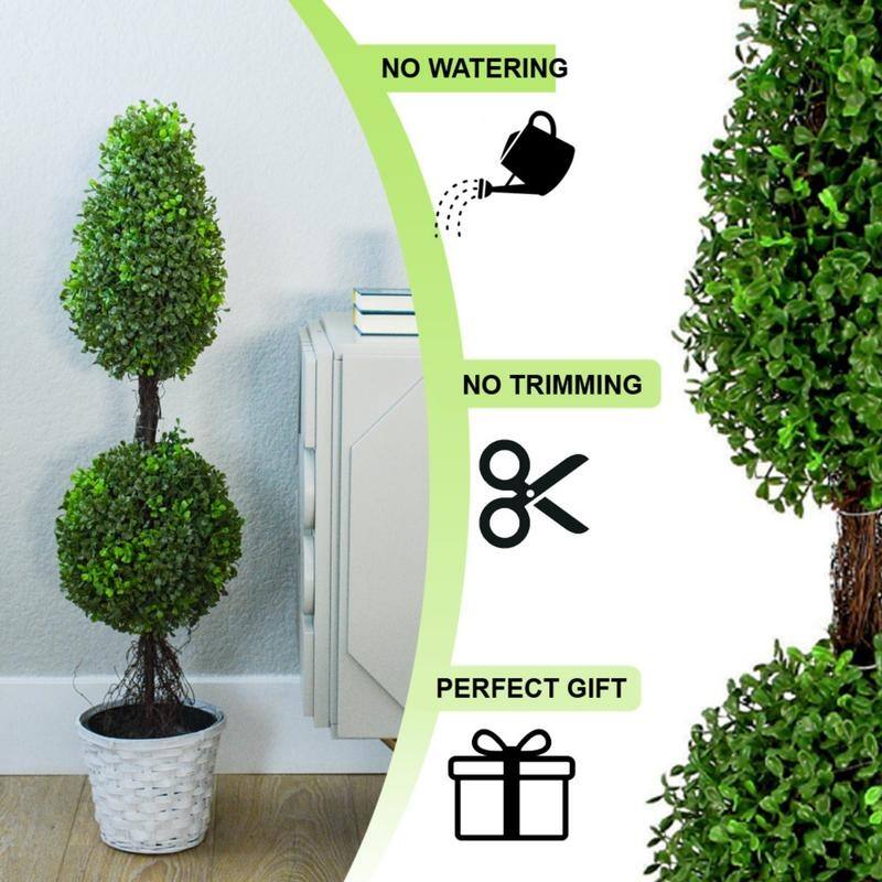 Artificial Double Ball Boxwood 3' Topiary Plant Tree in Pot (Set of 2) - GTR4634-NATURAL-2
