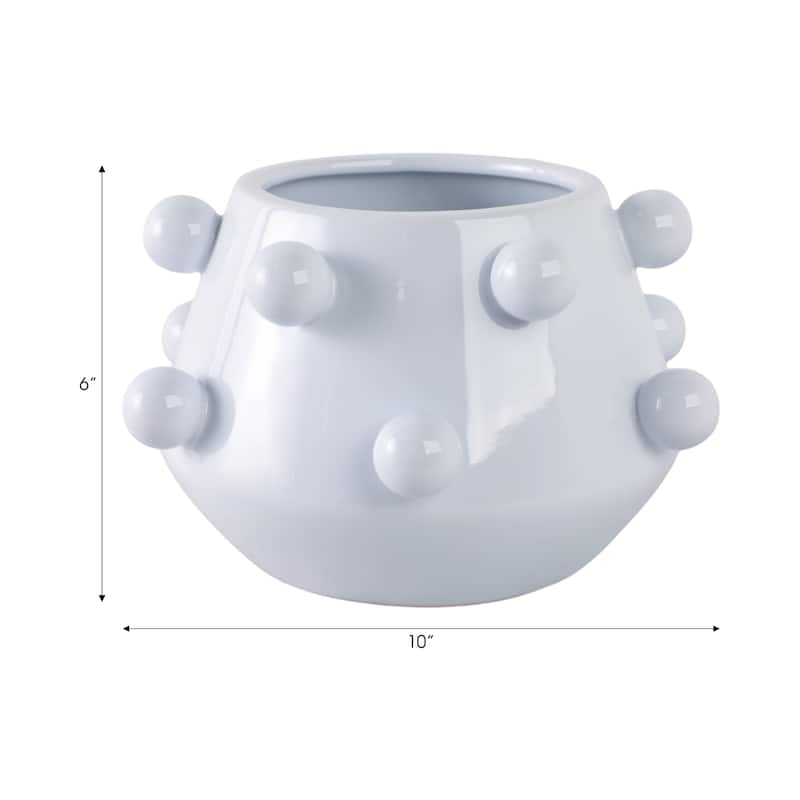 Modern Ceramic Stoneware Planter Tapered Bubble Sculpted Orb Accents