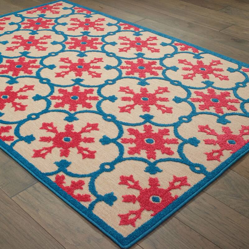Style Haven Cara Mixed Pile Floral Lattice Indoor-Outdoor Area Rug
