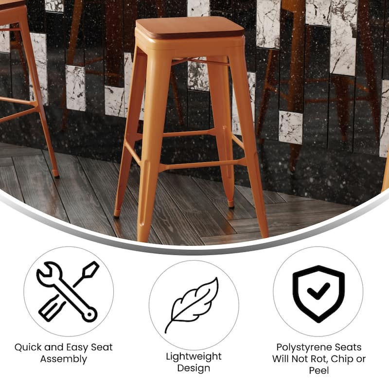 Indoor/Outdoor Backless Bar Stool with Poly Resin Seat