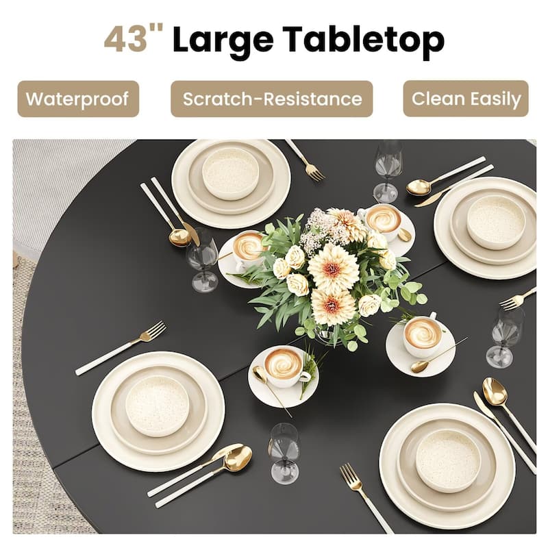 43" Small Round Dining Table with Wood Top and Sturdy Metal Pedestal Base