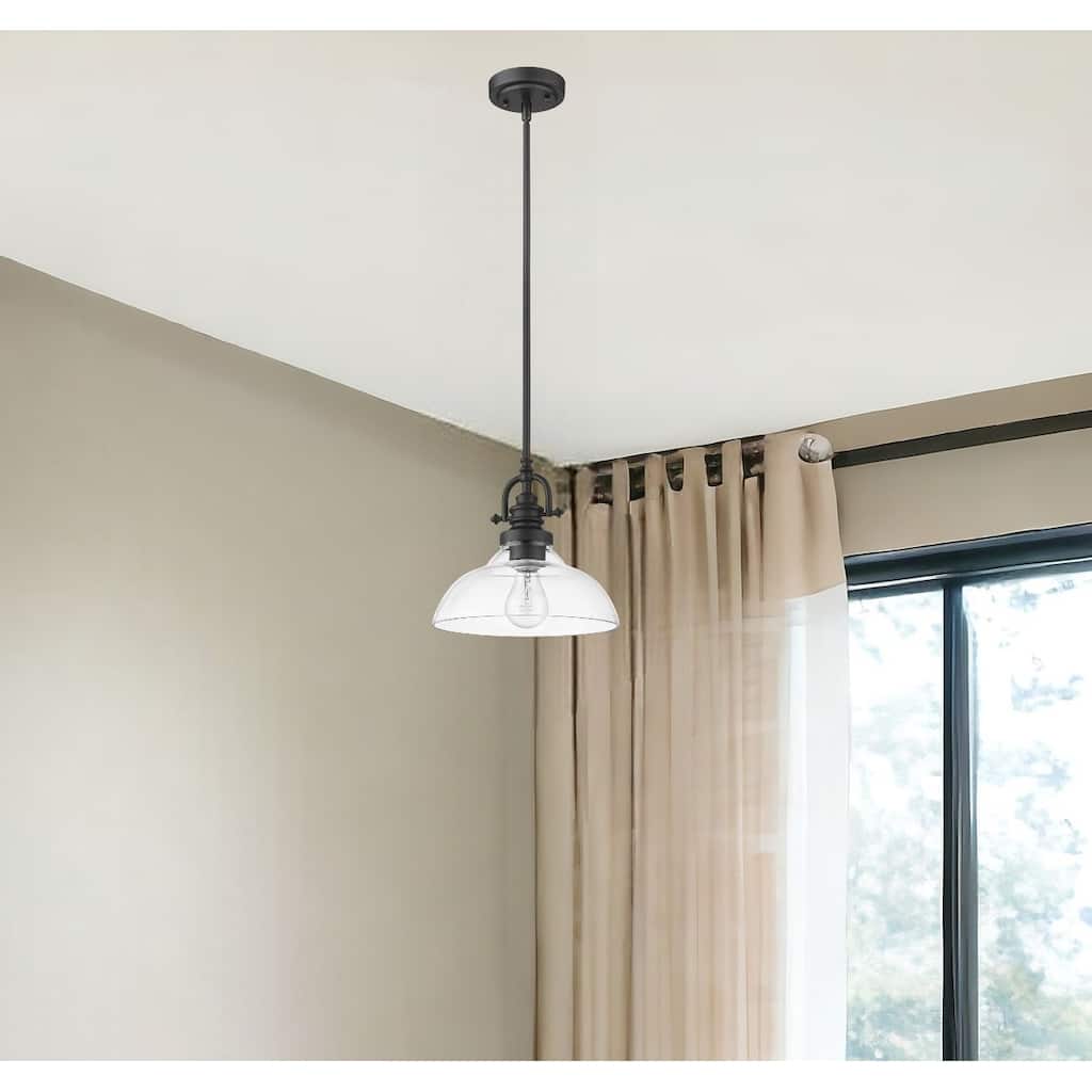 HomeRoots Matte Black Hanging Light with Glass Dome Shade - 9.75' X '9.5' X '9.75