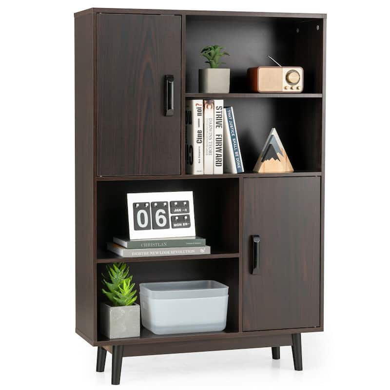 Gymax Sideboard Storage Cabinet Bookshelf Cupboard w/Door Shelf Black - Espresso