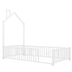 preview thumbnail 18 of 47, Twin/Full Size House Platform Bed with Guardrail and House-Shaped Headboard, Metal Floor Montessori Bed with Chimney Design