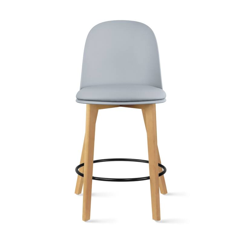 25" Plastic Armless Bar Stool Chair Dowel Natural Wood Eiffel Legs For Kitchen Counter Height Dining - Cushion_Grey