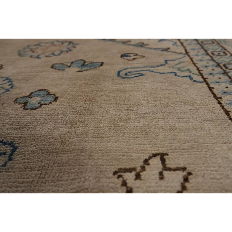 Vegetable Dye Oushak Turkish Rug Floral Hand-Knotted Wool Carpet - 7'8"x 9'10"