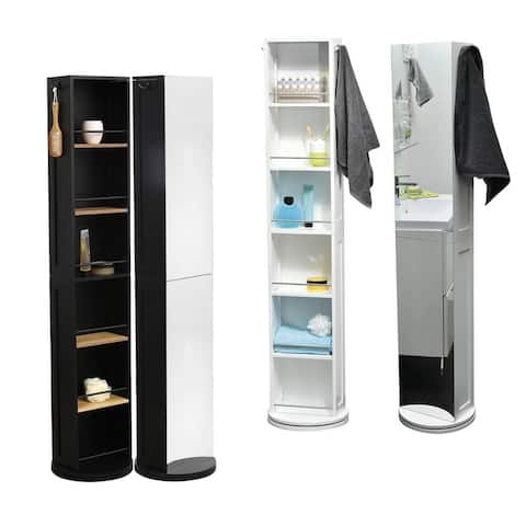 Swivel Storage Tower Cabinet Organizer Linen Full Length Mirror 6 Shelves - 66 5/8''H x 12''L x 14.4'' base diameter
