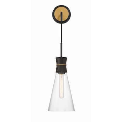 Quinn 1 Light Matte Black and Textured Gold Sconce - 7"W x 18.5"H x 7.75"D