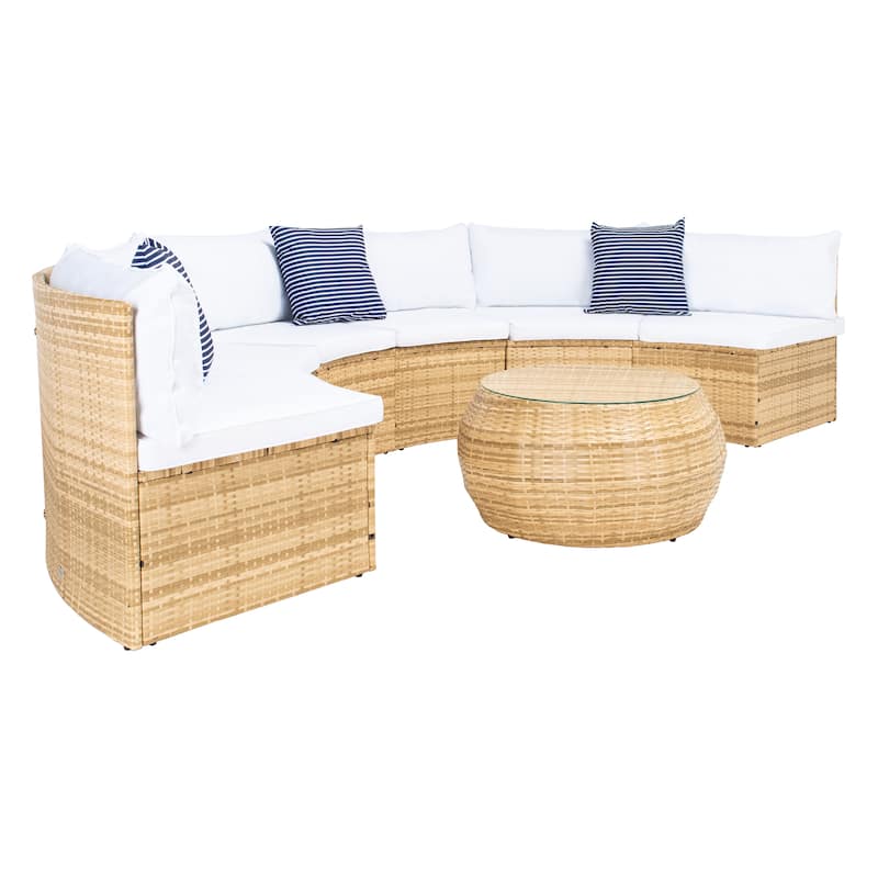SAFAVIEH Outdoor Patio Furniture Jesvita Demilune Half-Moon Wicker Patio Set