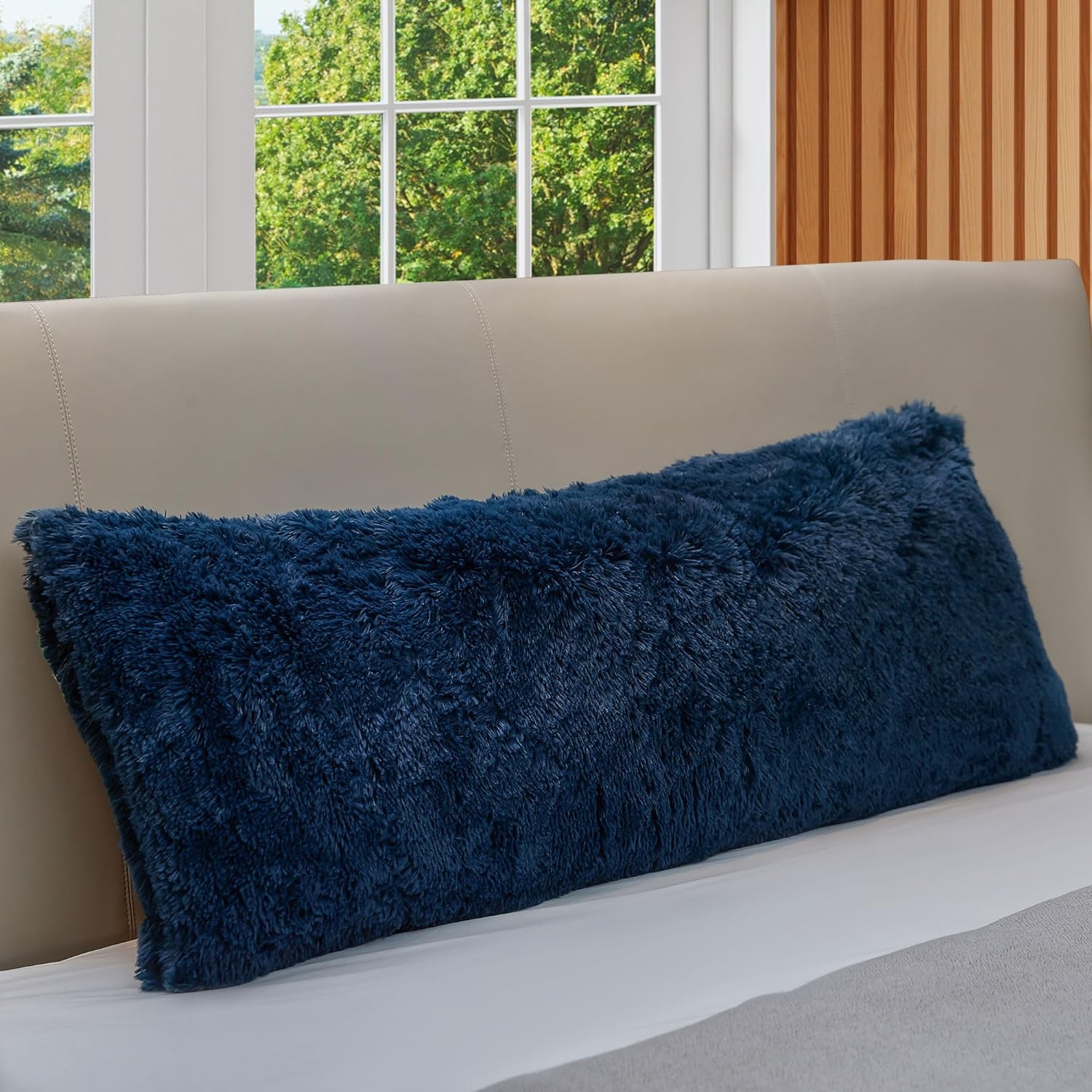 Cheer Collection 20 x 54 Long Hair Shaggy Body Pillow Navy
