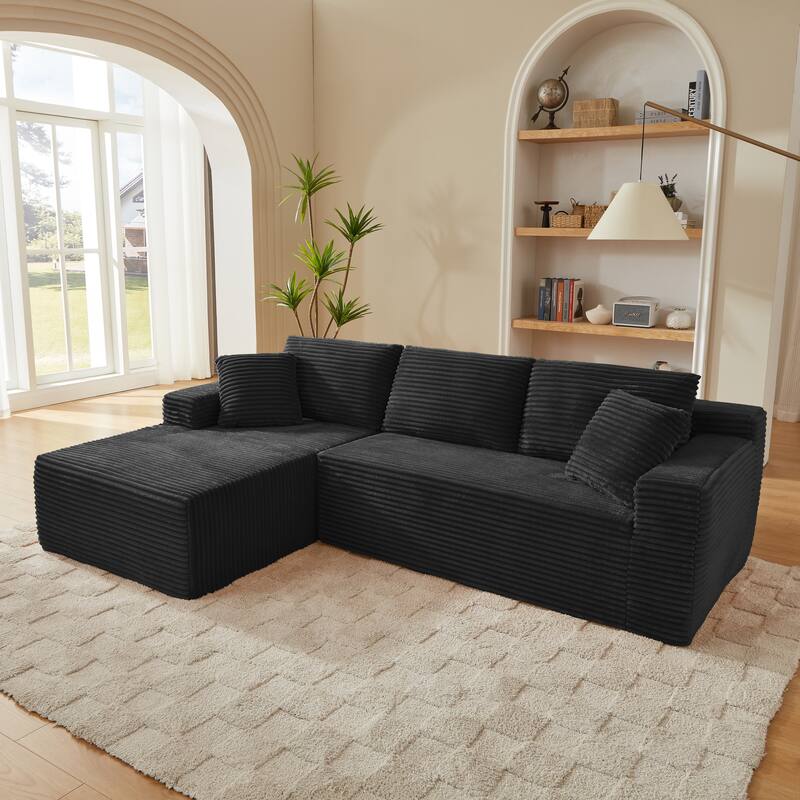 L-Shaped Modular Sectional Sofa with Chaise Lounge, Comfy Corduroy Deep Seat Cloud Couch, 4-Seater Sofa with Pillows