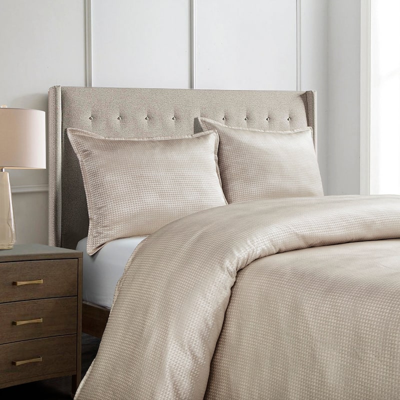 HiEnd Accents Sydney Lustrous Jacquard Duvet Cover Set, Champagne, 3PC