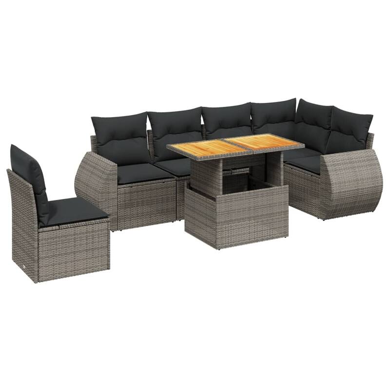 vidaXL Patio Sofa Set with Cushions Lounge Set Outdoor 7 Piece Poly Rattan