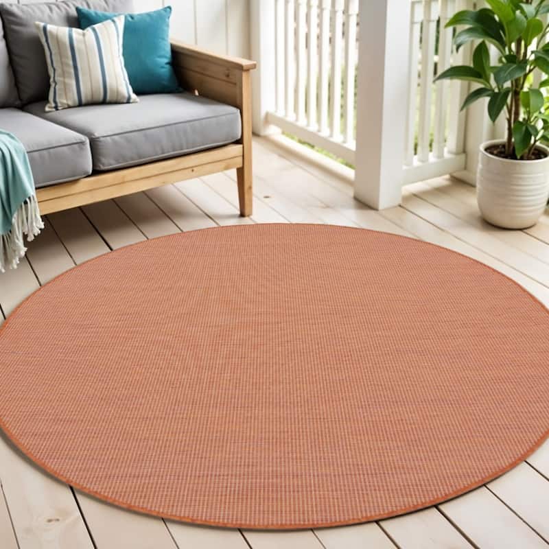 HomeRoots Contemporary Round Outdoor Rug - 6' Round - Orange - 6' Round