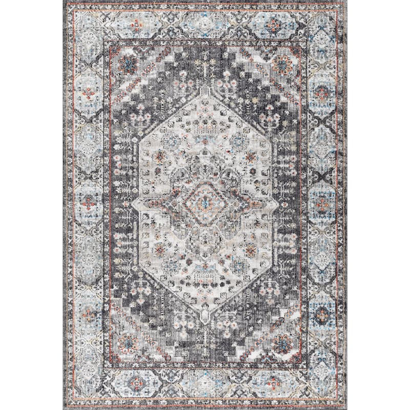 Anatolia Vintage Medallion Area Rug - 5 X 8 - Charcoal Grey/Ivory