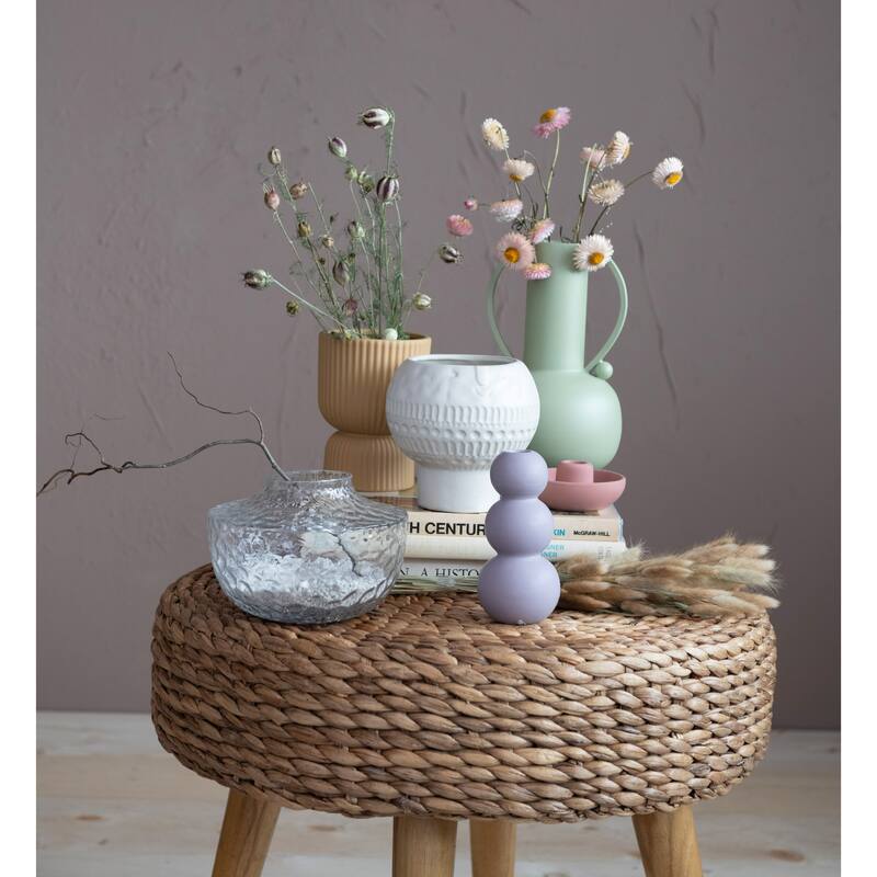 Stoneware Footed Planter with Face, Reactive Glaze
