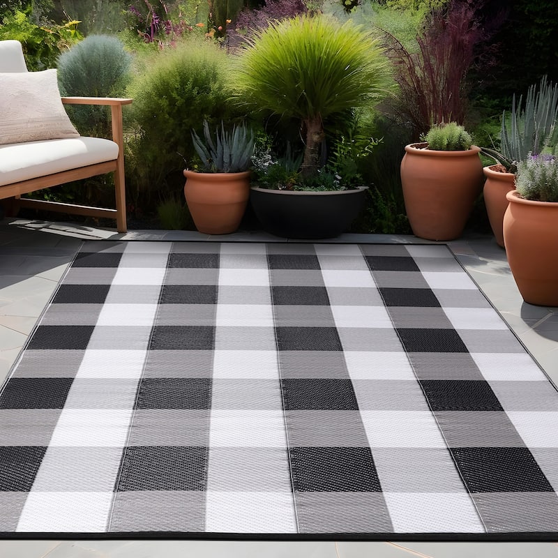 Beverly Rug Buffalo Plaid Outdoor Rug Waterproof for Patio, RV Camping