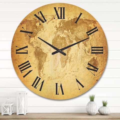 Designart 'Ancient Map of The World X' Vintage Wood Wall Clock