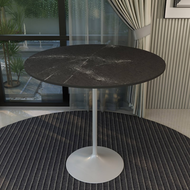LeisureMod Verve 48" Round Dining Table with MDF Wood TableTop and White Steel Base for Kitchen & Dining Room
