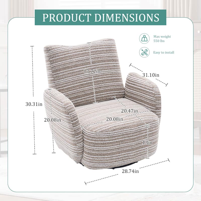 HOMEFUN Boucle Upholstered 360° Swivel Fabric Striped Armrest Leisure Chair for Living room and Bedroom