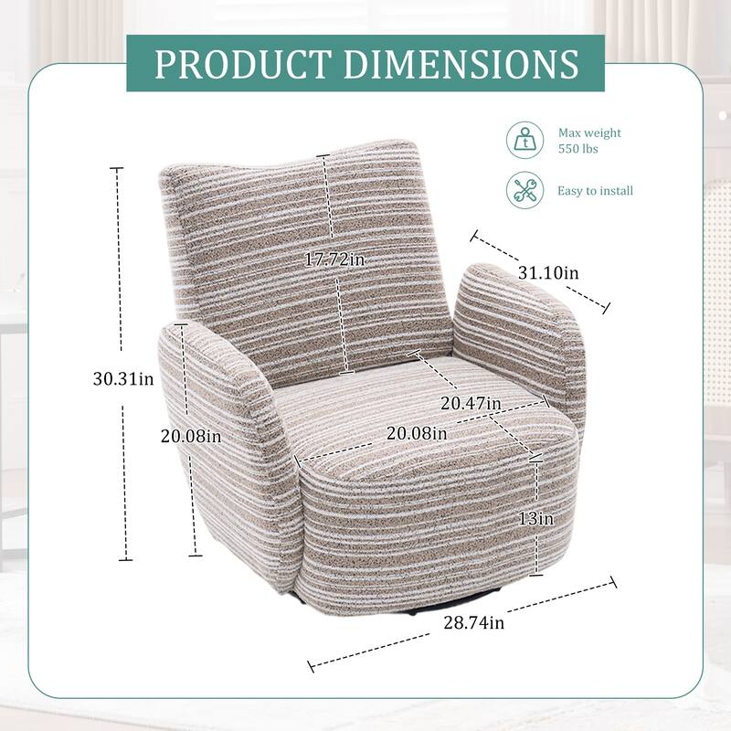 Swivel Striped Accent Chair with Metal Base, Modern Arm Chair for Living Room, Fabric Club Single Sofa Chair