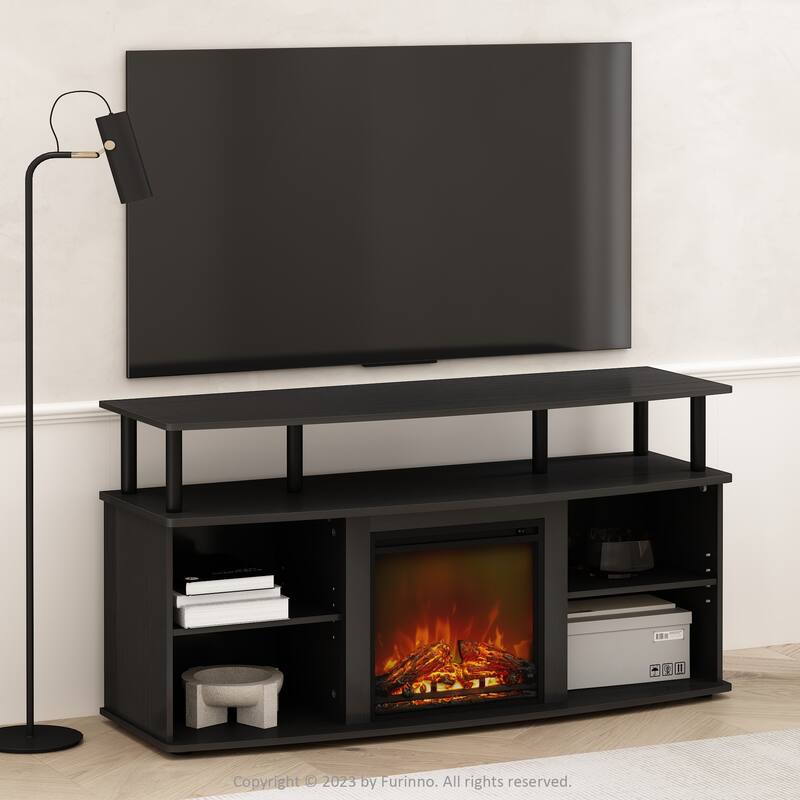 Furinno Jensen No Heat Decorative Electric Fireplace TV Stand for TV up to 55 Inch with Open Shelving Storage