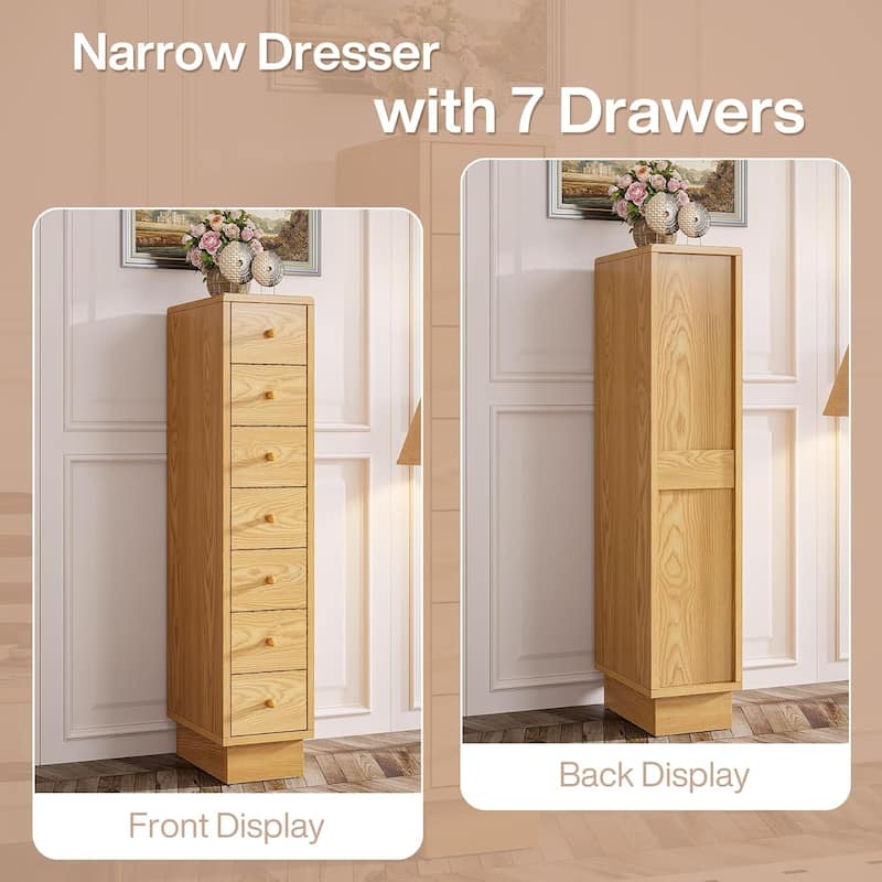 Wood 5-Drawer Dresser for Bedroom, Tall Skinny Chest of Drawers
