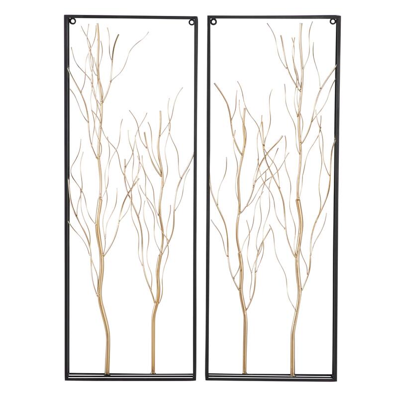 Gold Metal Branch Tree Home Wall Decor with Black Frame (Set of 2)