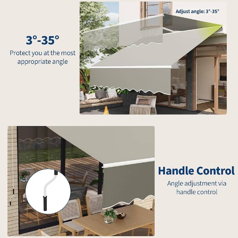 13'x10' Retractable Waterproof Patio Awning, Sun Shade Awning with Manual Crank Handle - N/A