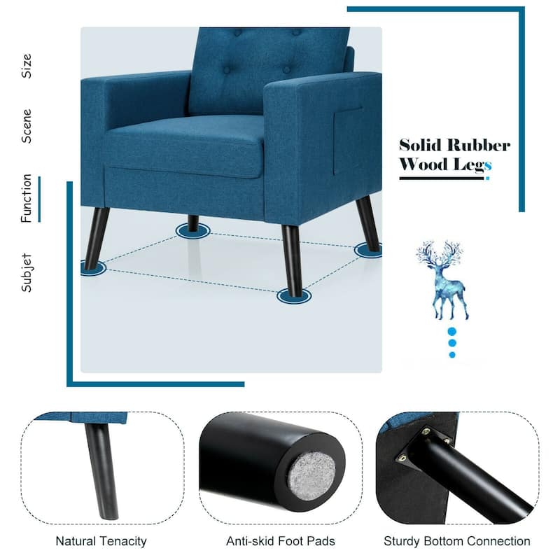 Modern Tufted Accent Chair w/ Rubber Wood Legs - 29.5" x 32.5" x 34"(L x W x H)