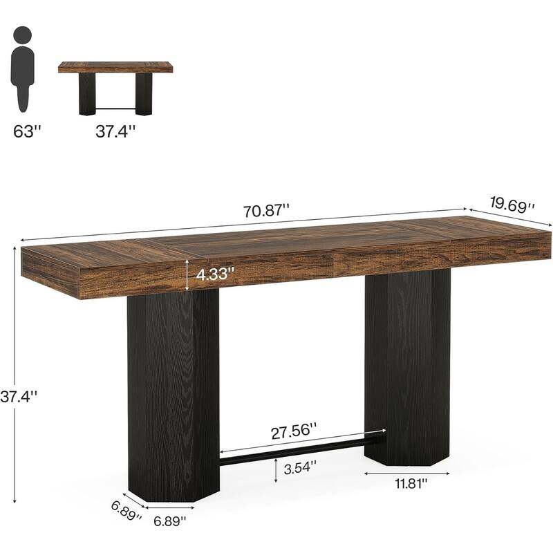 Industrial Bar Table, 70.9" Long Counter Height Pub Table with Sturdy Base
