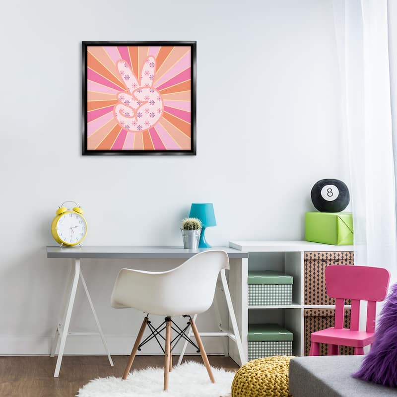 Stupell Beaming Peace Sign Hand Framed Floater Canvas Wall Art Design By Jesse Keith