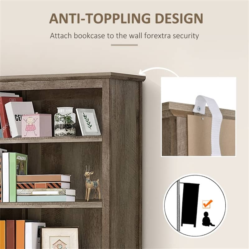 70" Tall Wooden Bookcase with Adjustable Shelves and Glass Door Storage Cabinet for Living Room - 30" W x 15.75" D x 70.75" H